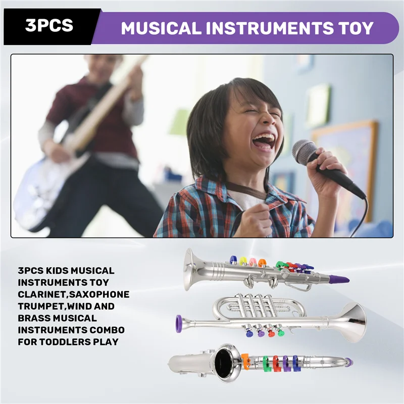 

Shoppingsports 3Pcs Kids Musical Instruments Toy Clarinet Wind And Brass Musical Instruments Combo Toy For Toddlers Play