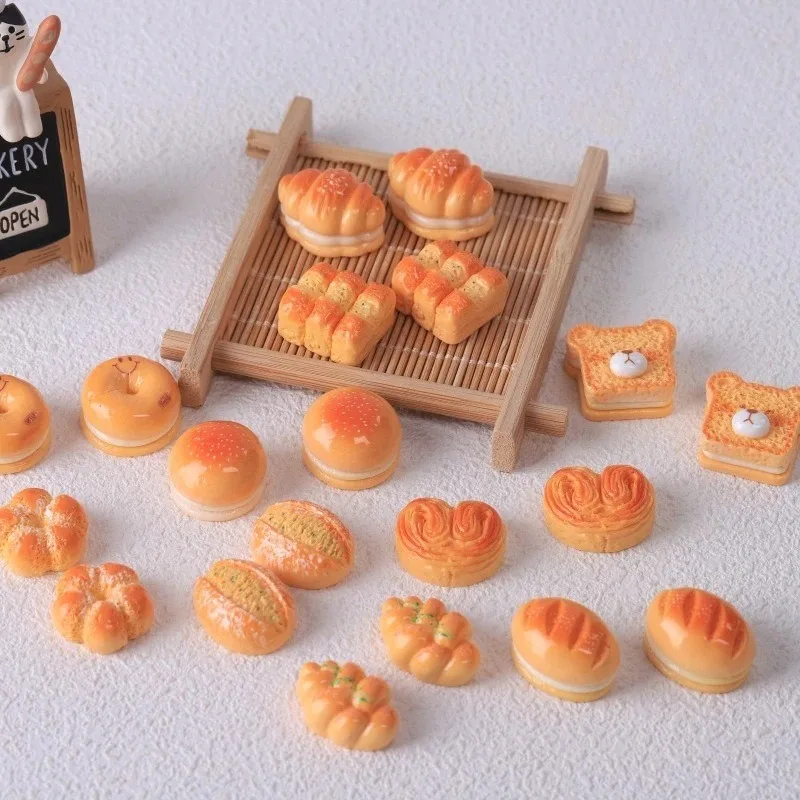 10Pcs Simulation Bread Resin Cabochon Flatbacks Fit Phone Deco Parts DIY Scrapbooking Crafts Hair Bows Center Accessories