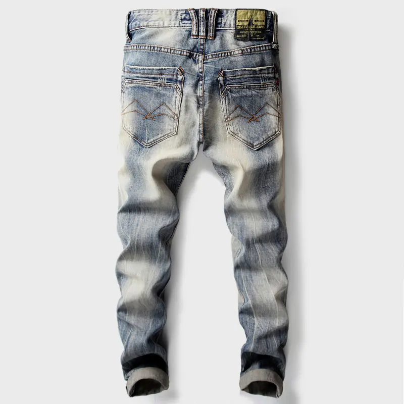 Fashion Designer Men Jeans High Quality Buttons Fly Stretch Retro Washed Slim Fit Ripped Jeans Men Vintage Denim Pants Hombre