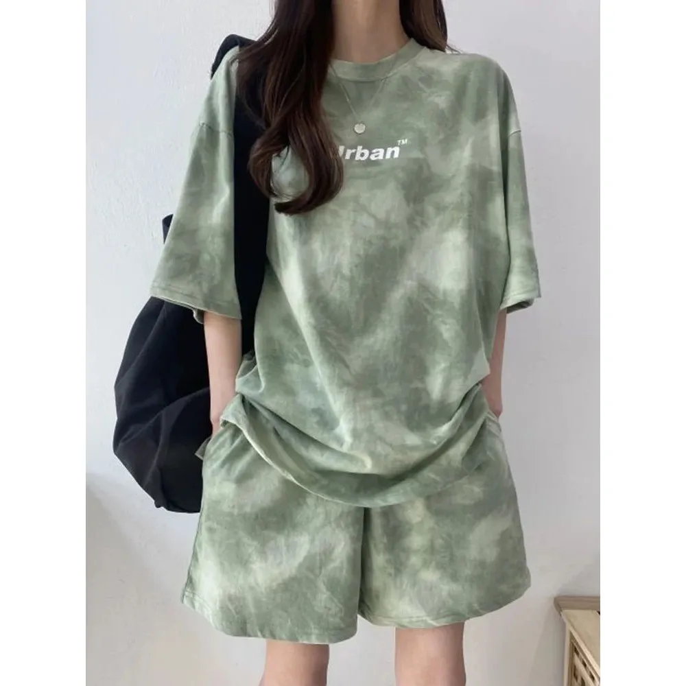 

Women's Tie Dye 2Piece Suit Loose Tirt And orts Set Faionable Autumn Collection Casual Wear for Ladies