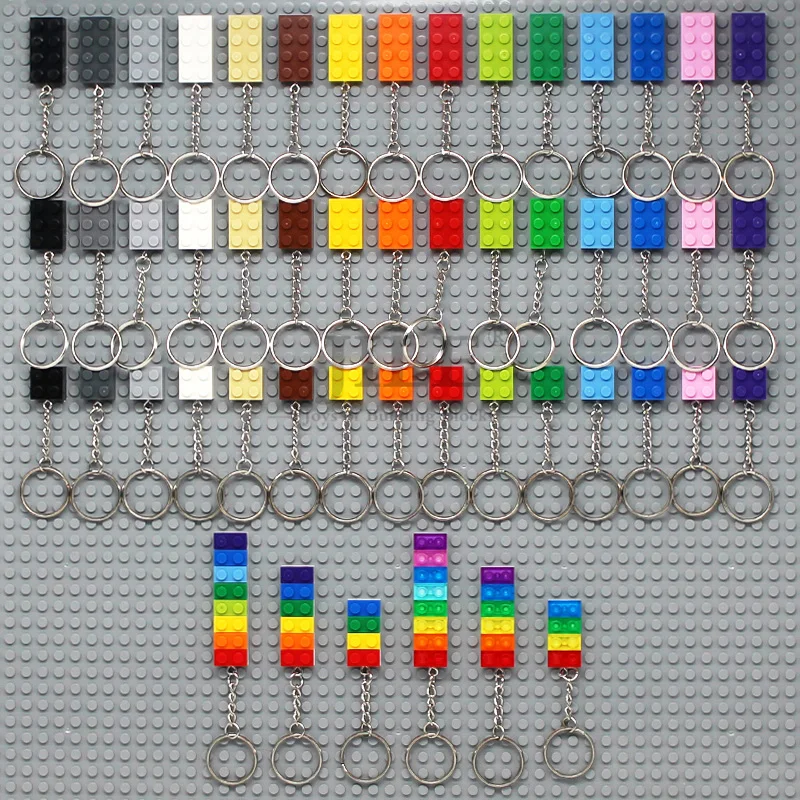 MOC Rainbow Colours DIY Keychain Compatible Brick Plate with Buckle Key Ring Building Blocks Trinket Pendant Kids Toys Gifts