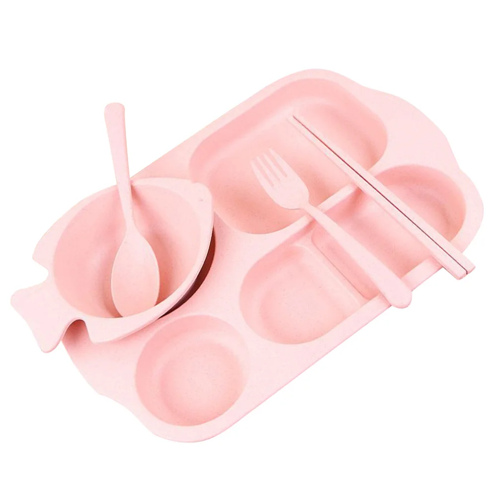

5 Pcs Straw Food Plate Set Kids Plates Dining Tray Plates Dividers Food Set Safe Easy Bowl