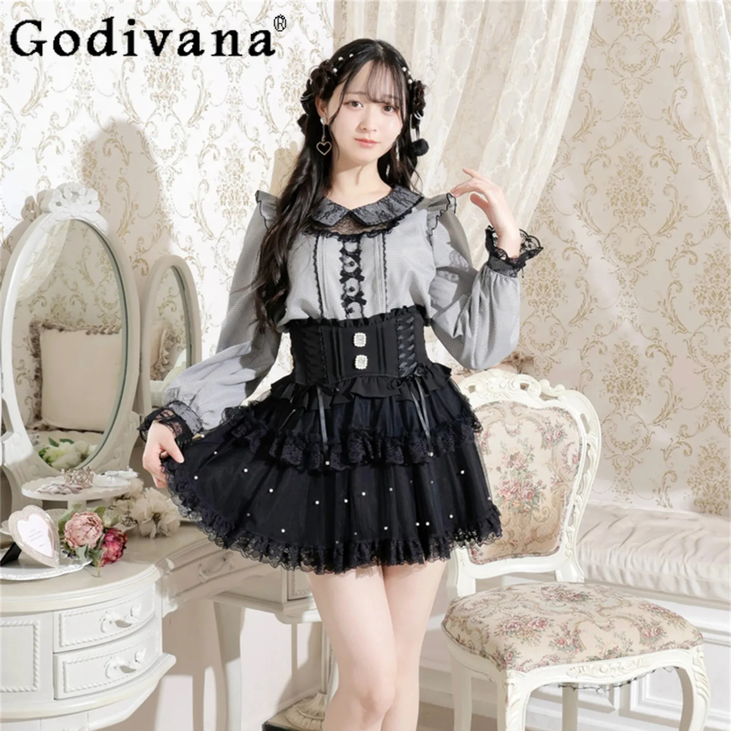 

Новая блузка в японском стиле с кружевным воротником-стойкой и длинными рукавами для девочек, весна-осень 2026, универсальная, милая и стильная