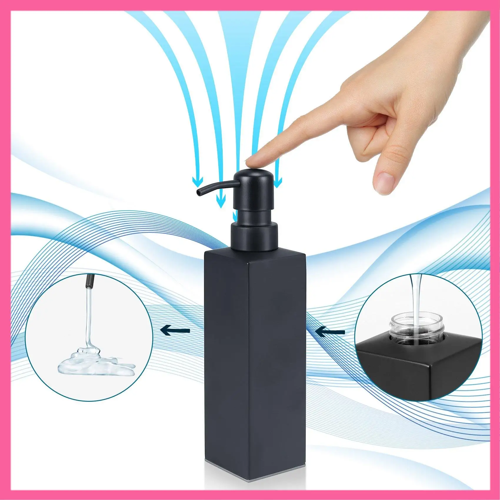 ABNM nuevo dispensador de jabón líquido negro hecho a mano de acero inoxidable accesorios de baño herrajes de cocina conveniente moderno
