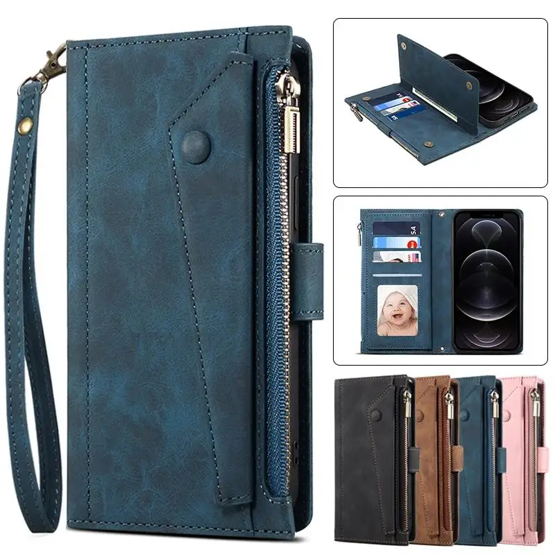 Wallet Flip Leather Case For Samsung Galaxy A52 A72 4G  Case for A12 A32 A42 M42 5G With Rope Luxury Zipper Protective Cover