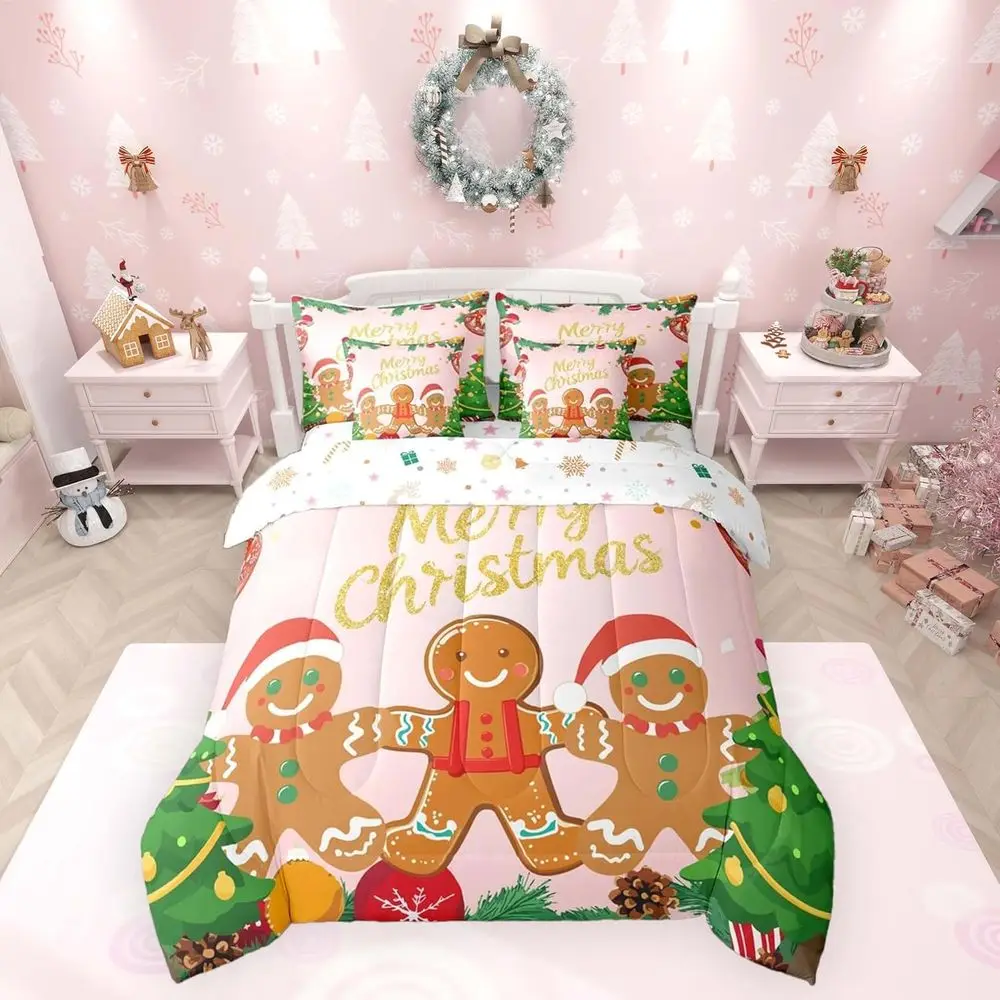 

Gingerbread Man 7-Piece Bedding Set for Kids - Christmas & New Year Decor, Lightweight Microfiber