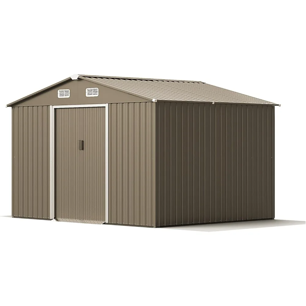 

10FT x 8FT Metal Storage Shed, Outdoor Storage Shed with Lockable Slide Doors & 2 Windows, Utility and Tool Shed with Slooping