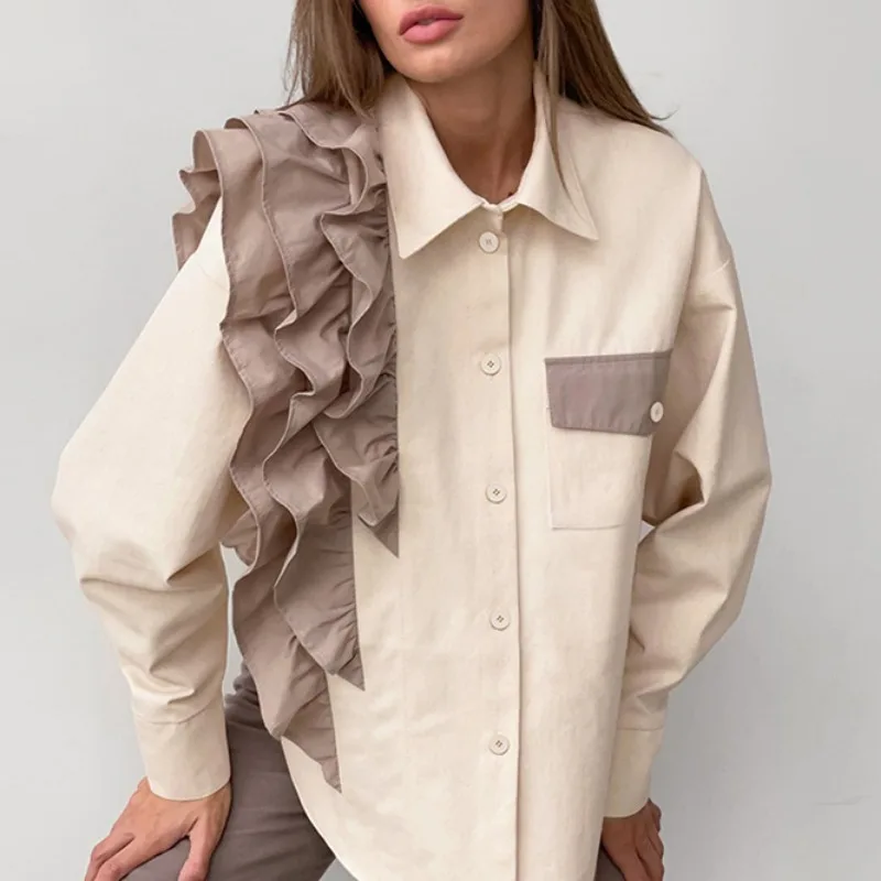 Women's French Asymmetrical Shirt Women Fashion Long Sleeve Blouses Temperament Commuting 2024 Spring Female Loose Casual Shirt