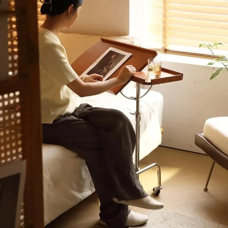 

Bedside Serving Cart Table Mid-Century Sofa Side Table, Adjustable Rolling Reading Desk, Folding Sheet Music Stand,