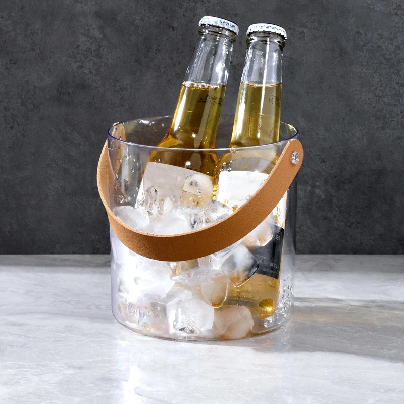 Plastic Clear Ice Bucket With Hand Strap For Wine Champagne Beer Cooling Effect Portable Fruit Storage Basket Durable