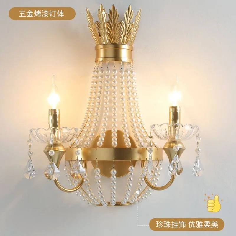 French Light Luxury Romantic Crystal Wall Lamps LED Living Room Corridor Bedroom Bedside Retro Wall Llights Candle Crystal Lamps