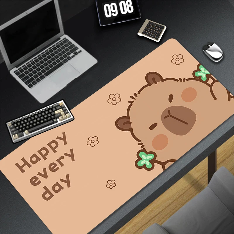 Mouse Pad PC Gamer Cabinet Keyboard Rug Laptop Kawaii Cartoon Capybara Gaming Desk Mat XXL Anime Flowers Mousepad For Girl Gift