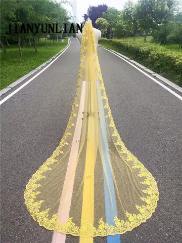 맞춤형 골드 블링 스팽글 레이스 롱 성당 웨딩 베일, 다채로운 신부 베일, 빗 포함, 3M, 4M