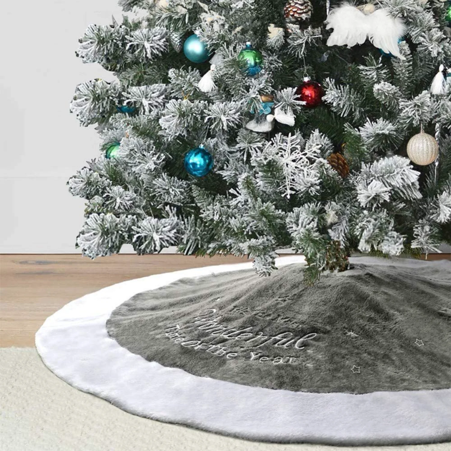 

Limei 36" Fur Christmas Tree Skirt Snowflake Double Layers Xmas Party Decor
