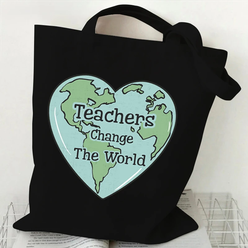 Sacola de lona para mulheres, Teacher Life, Cartoon Globe, Bolsas de ombro, é um lindo dia para aprender impressão, bolsa de compras, bolsas adolescentes