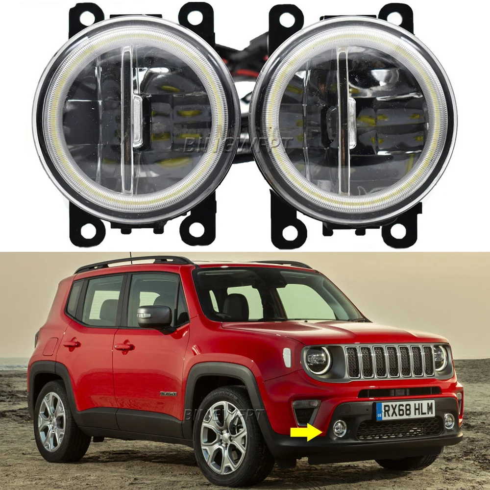 BINGWFPT Car Lens LED Fog Lights Angel Eye DRL Daytime Running Light Lamp For Jeep Renegade 2015 2016 2017 2018 2019 2020 2021