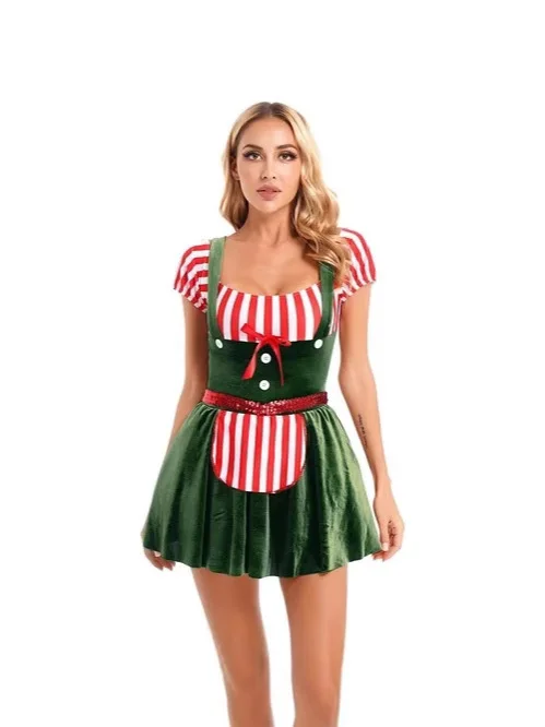 

Christmas High Waist Outfit Color Block Performance Costume Nightclub Game-Themed Christmas Clothing Accessory