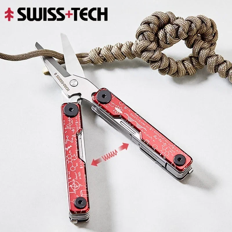 SWISS TECH 12 In 1 Multitool Scissors EDC Portable Outdoor Camping Survival Equipment Multi-function Tool Gifts for Men
