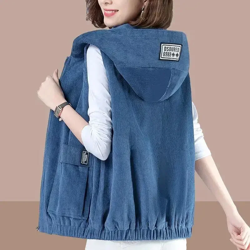 M-5XL Retro Women's Corduroy Vest Women's Short Coat Spring Fall Leisure Plus Size Sleeveless Jacket Women Loose Korean Fashion