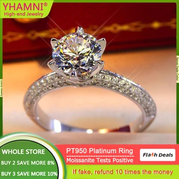 Luxury Rare PT950 Platinum Ring Round Sparkling Diamond 1 Carat VVS1 D Color Moissanite Ring Wedding Band Jewelry for Women