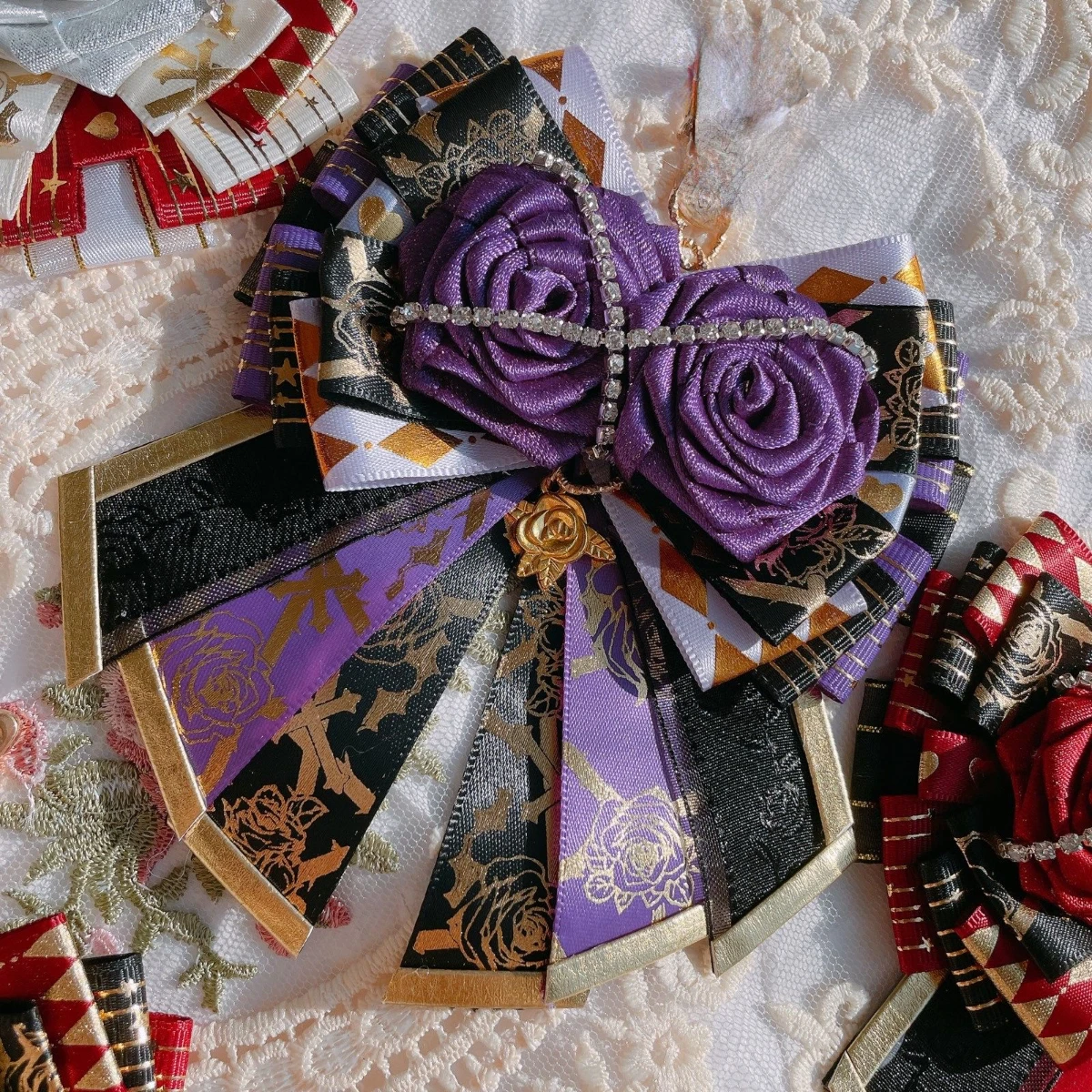 Frauen Lolita Strass Rose Blume Fliege Brosche neue Luxus Mode Cosplay Tanz Show Kleid Hemd Accessoires Kragen Blumen – Detail 10