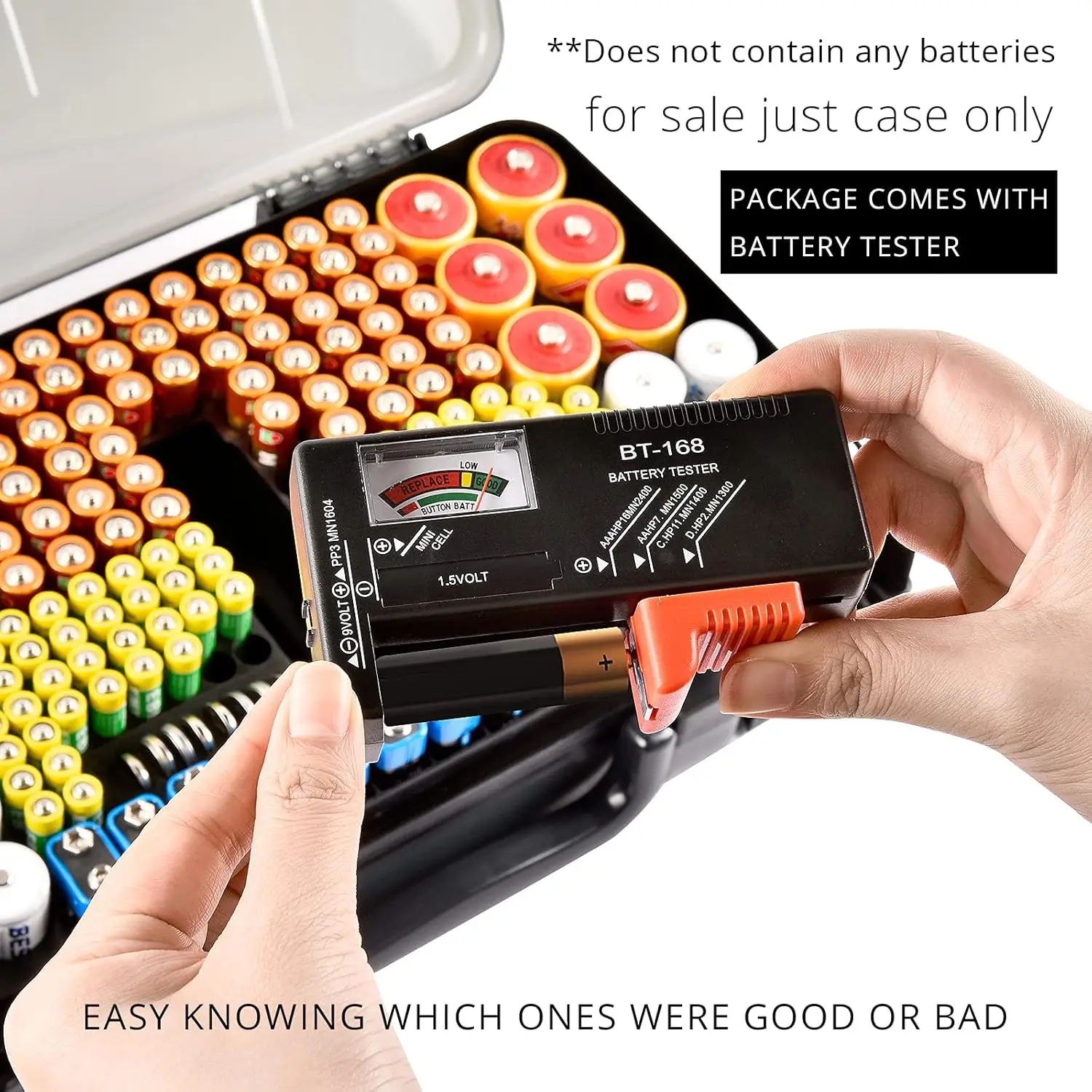 Battery Organizer Storage Holder Box Case with Tester- 269 Batteries Double-Sided Variety Pack, Holds AA AAA 4A C D Cell 9V 3V