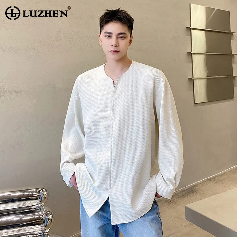 

Мужская модная куртка-рубашка LUZHEN 2026: весенняя коллекция, трендовый простой стиль, клетчатая текстура, свободный крой, повседневная, элегантная, JY6416