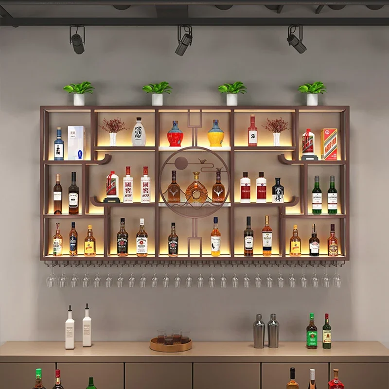 Bar Shelf Wall Mounted Cabinet Liquor Buffet Cellar Home Industrial Modern Nightclub Furniture Wine Cottage Movable Commercial