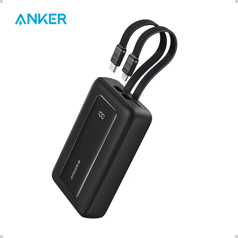 Anker Zolo Power Bank, 10,000mAh 30W,Fast Portable Charger,Built-in USB-C,MFi Certified Lightning Cables,for iPhone 16/15 Series