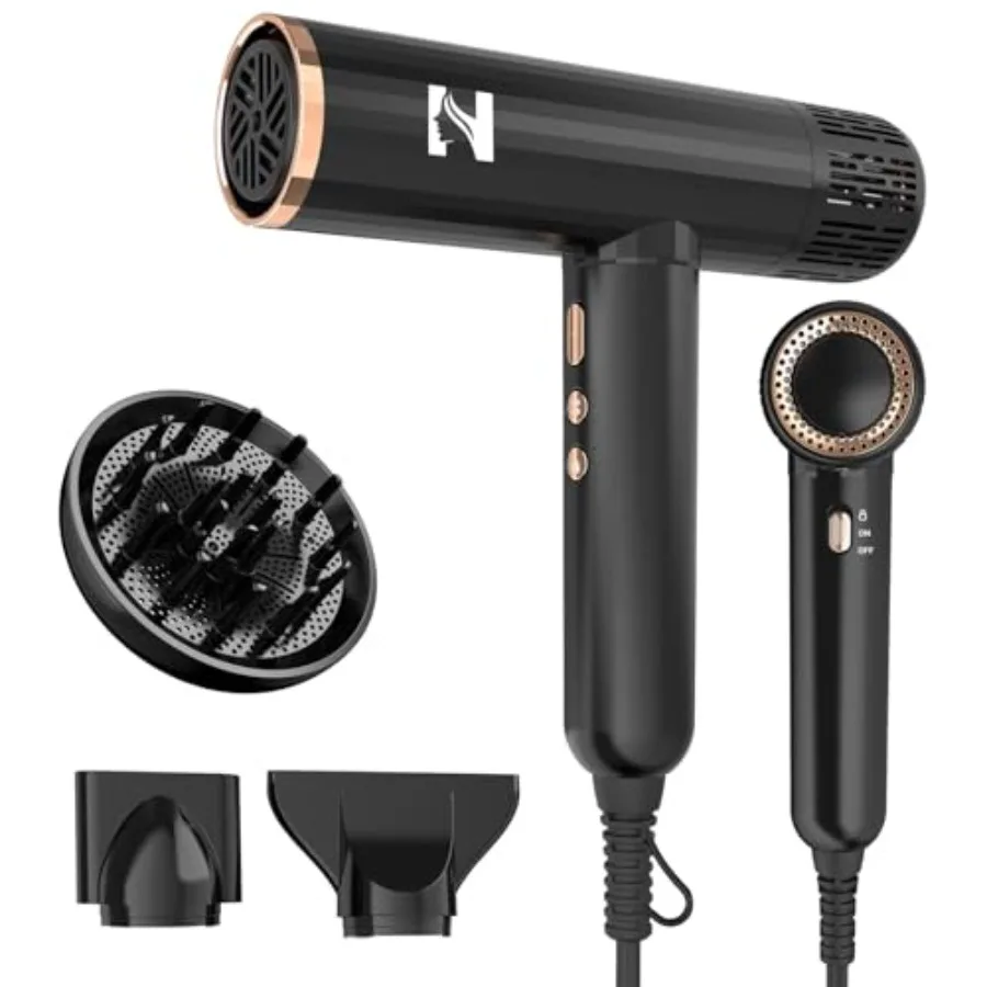 

Professional ionic hair dryer for curly hair use, ceramic-coated, rose gold, 1600W 110000RPM brushless motor, fast drying, low