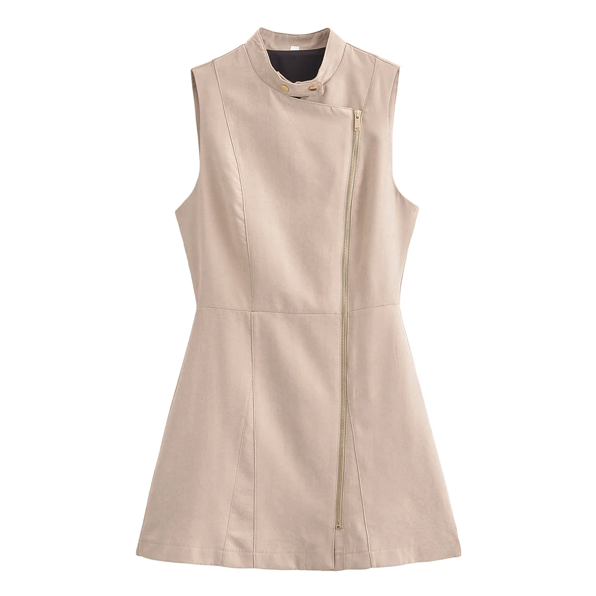 

Taop&Za Women's 2025 Spring and Summer New Retro Temperament Slim Stand Collar Sleeveless Mini Dress 2254647