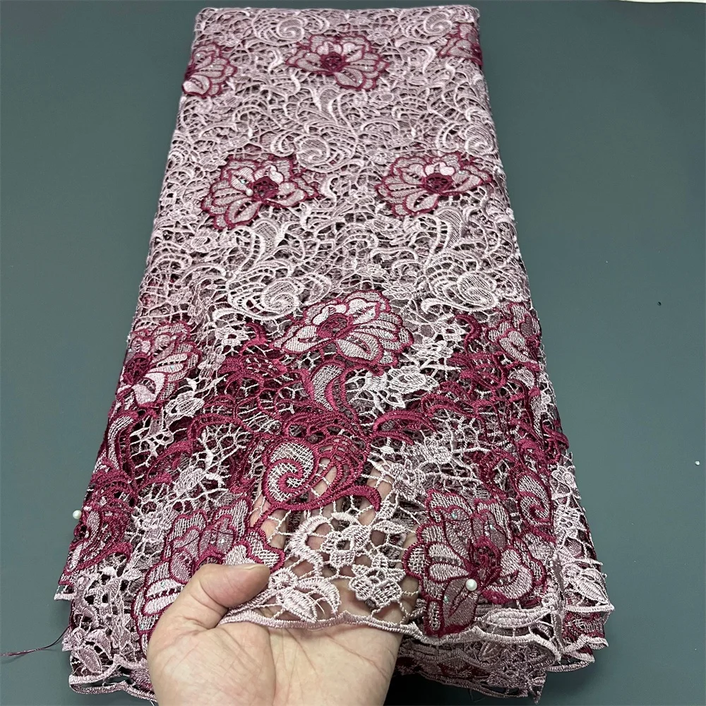 

2025 Latest High Quality African Nigerian With Tulle Sewing Lace Fabric Guipure Embroidery Dresses Sequins 5Yards ZJ040