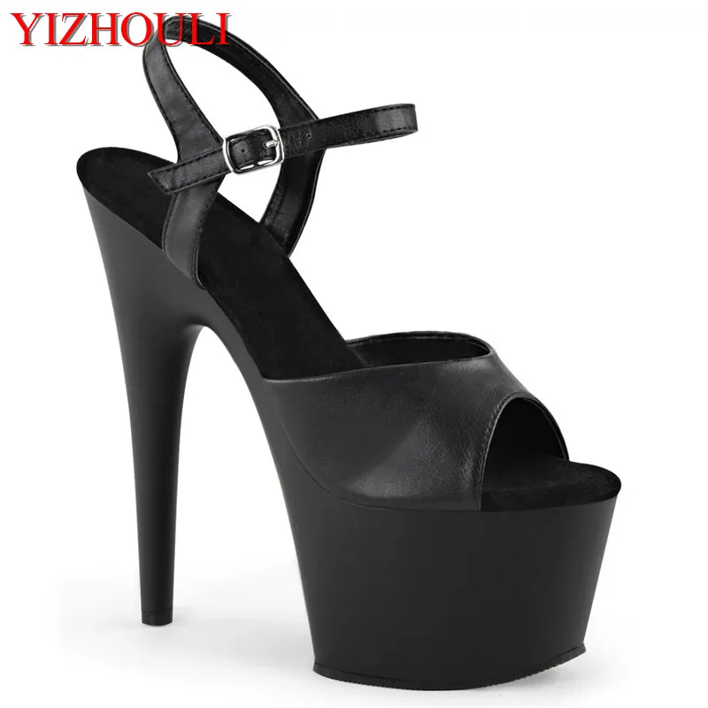 7 inch high heels, banquet matte black 17 cm high heels sandals, nightclub pole dance performance, dancing shoes