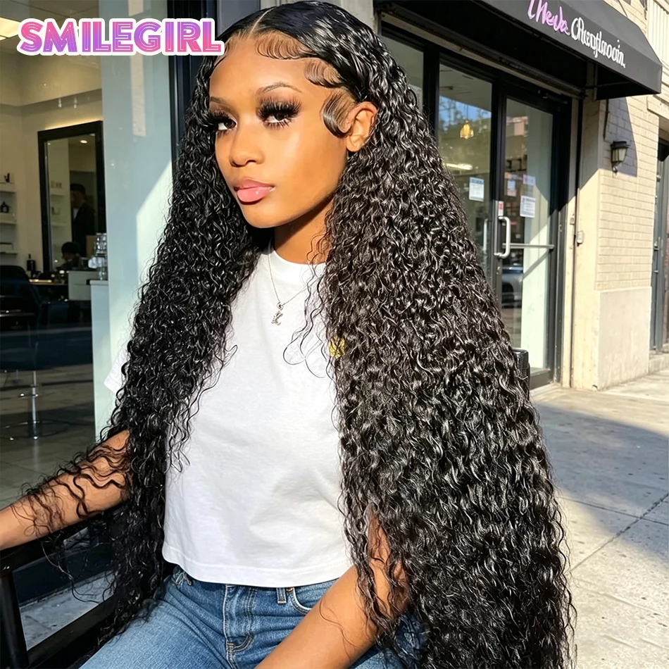 30 Inch Deep Wave Lace Front Wigs Human Hair 210 Density 13X6 Hd Lace Front Wigs Human Hair Pre Plucked Pre Bleached Knots Brazilian Curly Wig Wet Wavy For Women Natural Black