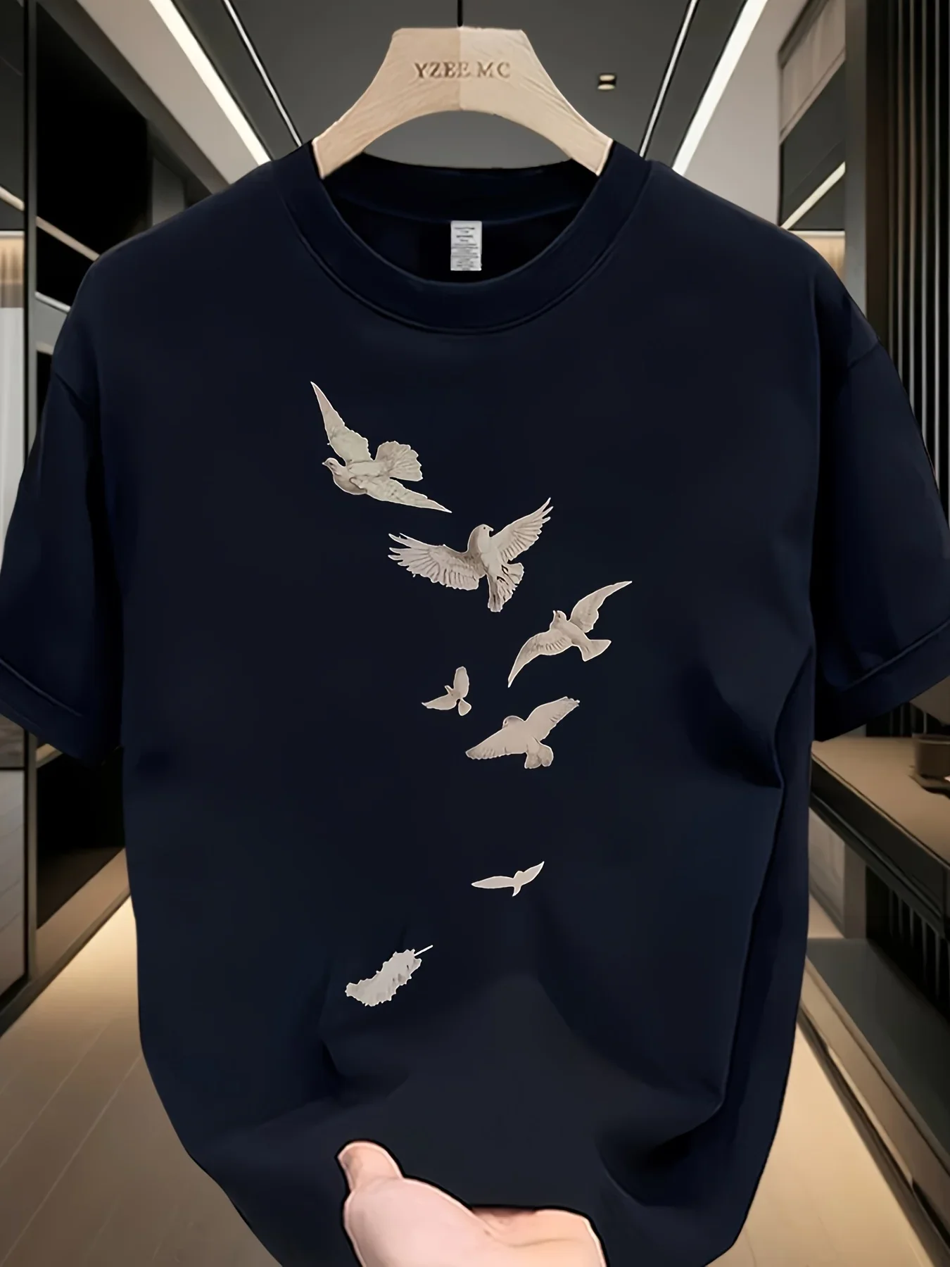 Minimalist Flying Doves Print Men's 100% Cotton T-shirt Casual O-neck Short Sleeve Tops Nature Streetwear Tees