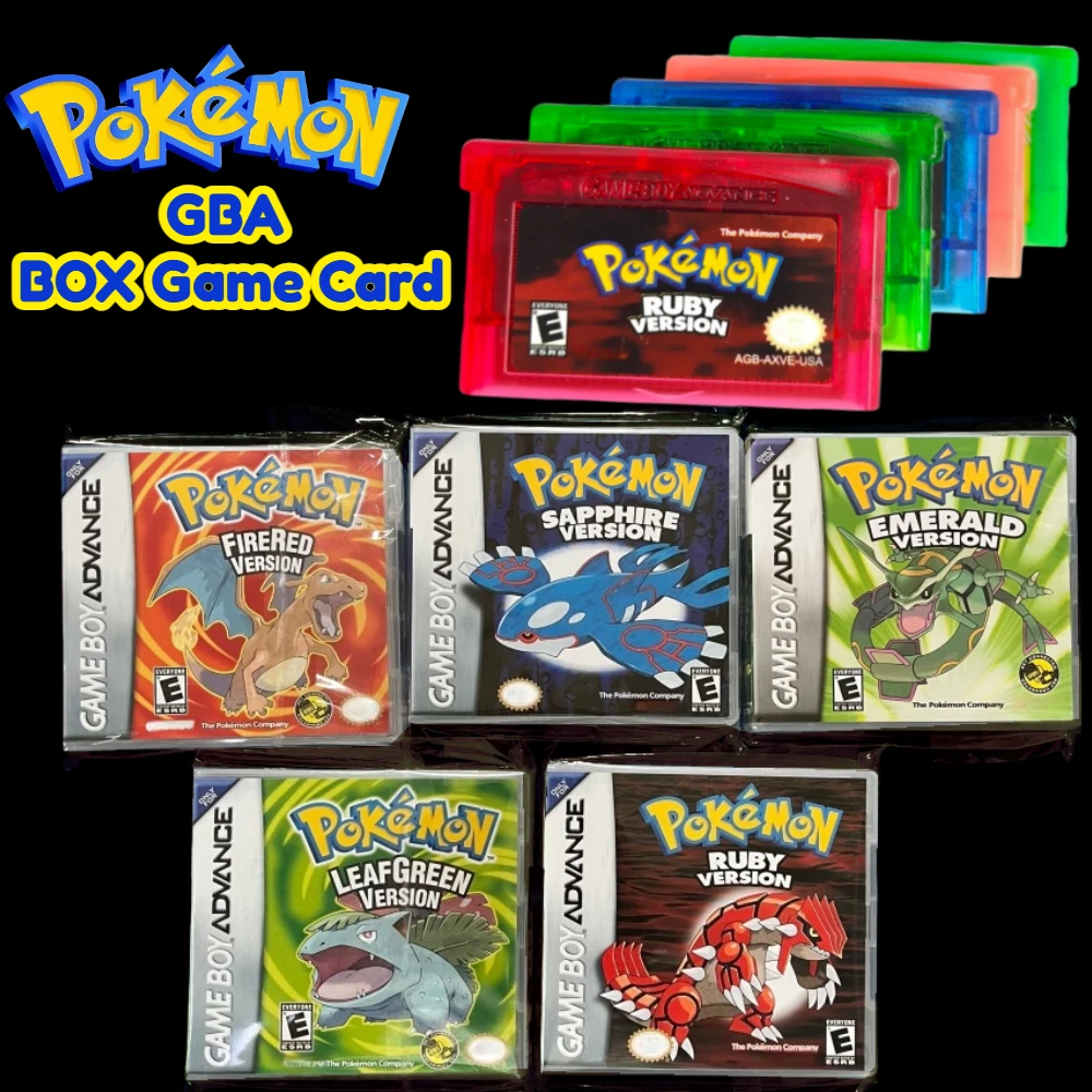 

NEW GBA Pokemon Series Emerald FireRed Leafgreen Ruby Sapphire USA Game in Box for 32 Bit Video Game Cartridge No Manual