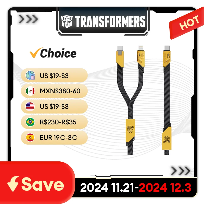 Choice TRANSFORMERS TF-A09 USB Type-C 2 in 1 Charging cable For Mobile Phone Super Fast Charger