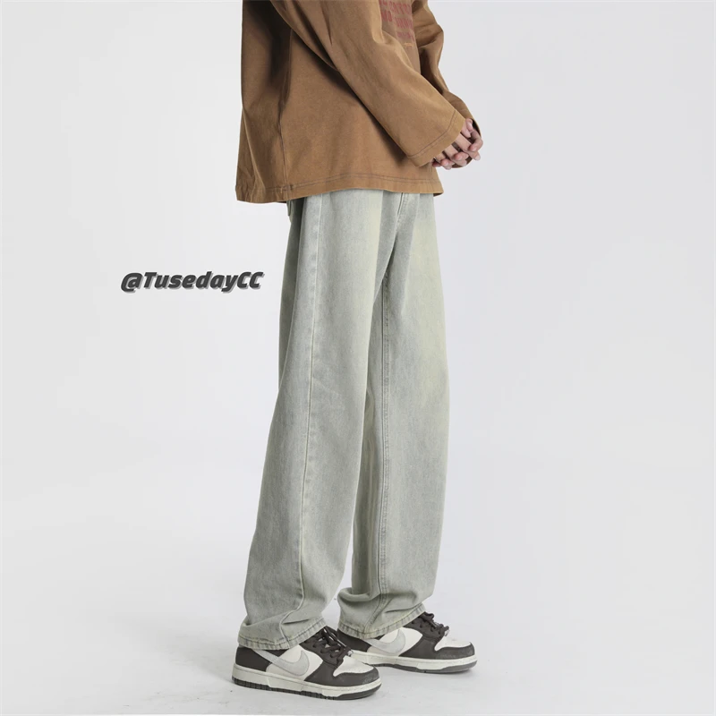 

Slim Fit Men's Jeans Spring Autumn High Street Style Casual Straight Leg Denim Pants mid Waist Zipper Closure Wear Resistant