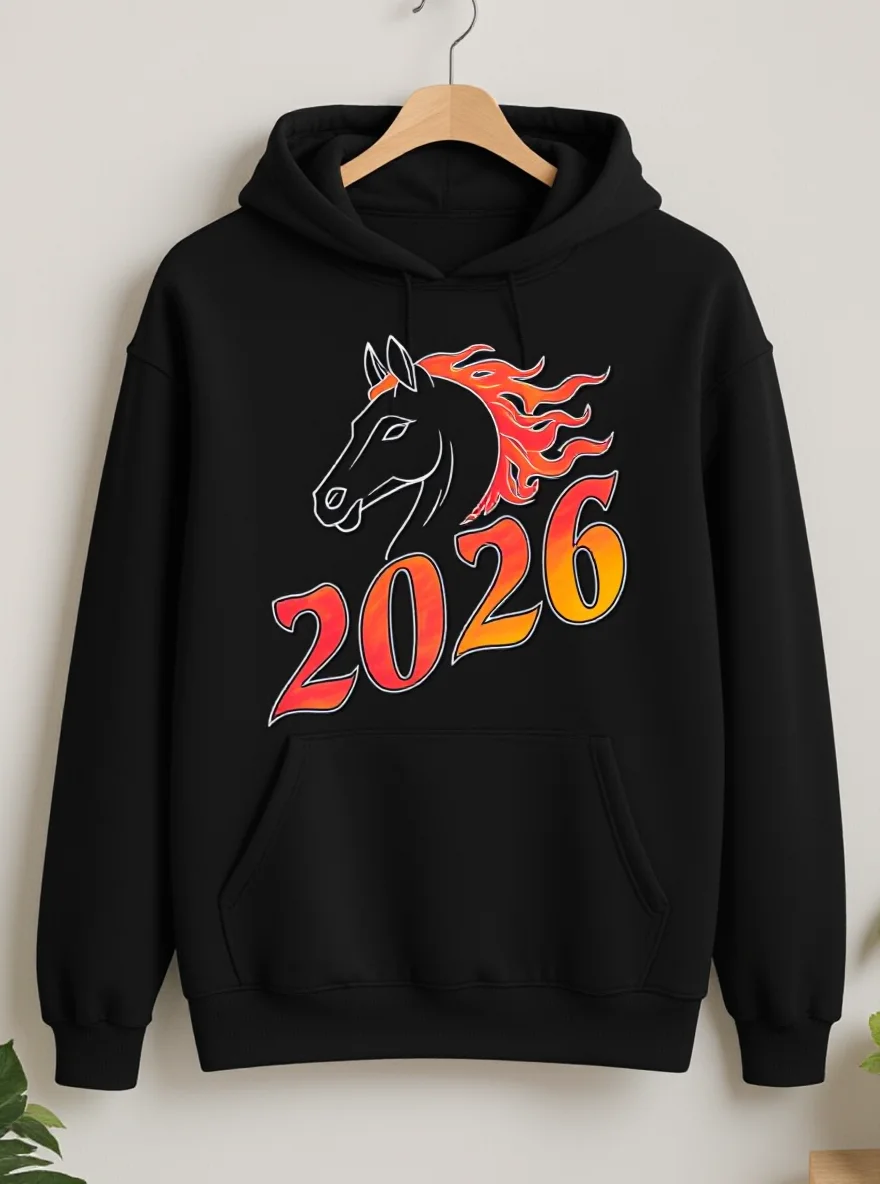 

Толстовка унисекс 2026 Year of the Horse, 60% хлопок, 40% полиэстер, теплая, осень-зима, повседневная