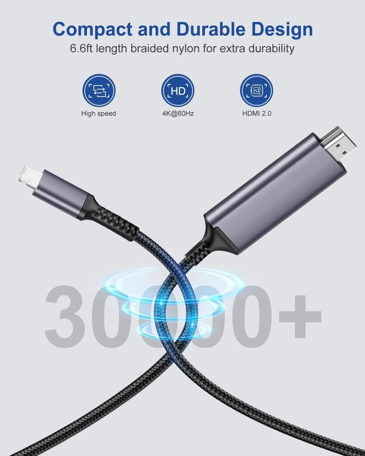 Works with Lightning to HDMI cable Adapter iPhone to HDMI adapter cable to connect to TV, 1080P digital AV sync screen connector