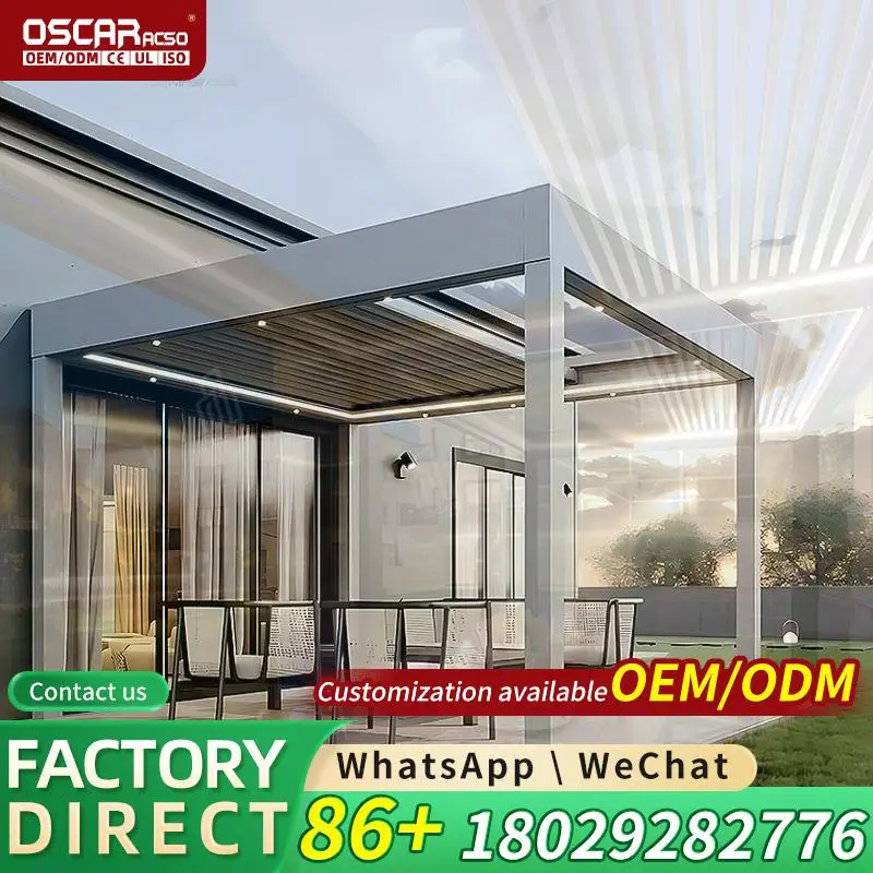 Smart Motorized Aluminum Retractable Roof Pergola System Waterproof Outdoor Patio Pergola Kits For Villa Restaurant Poolsideperg
