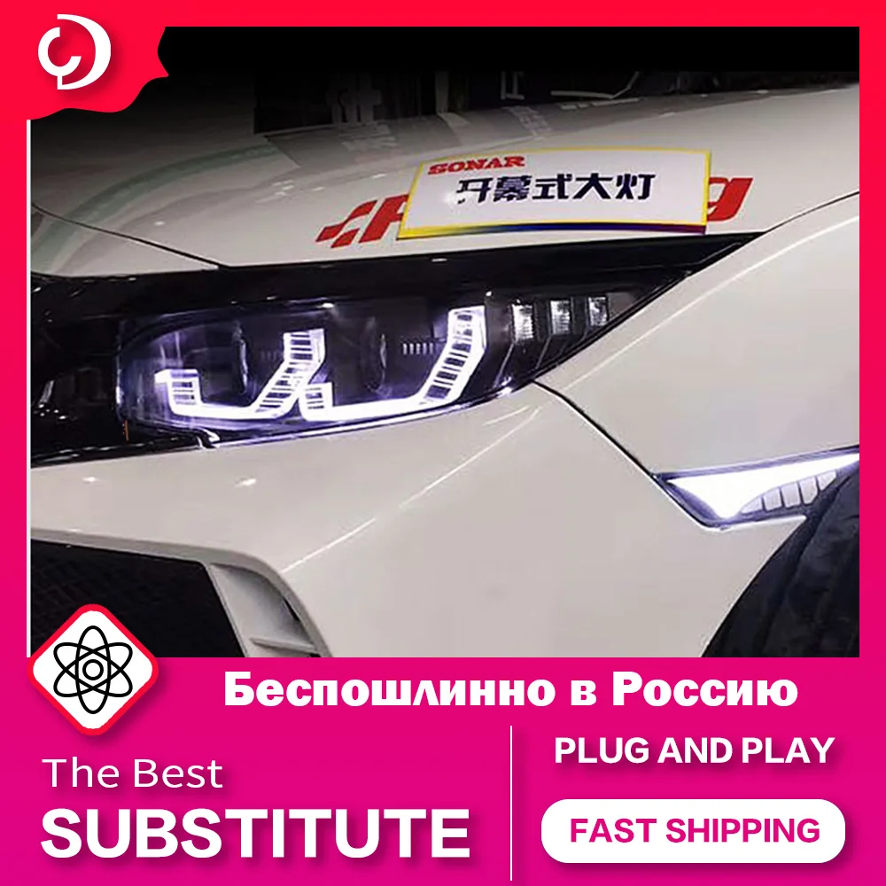 Headlights for Honda Civic X G10 2016-2021 LED DRL Lenses for Head Lamp Turn Signal Angel Eyes Projector Lens Replacement