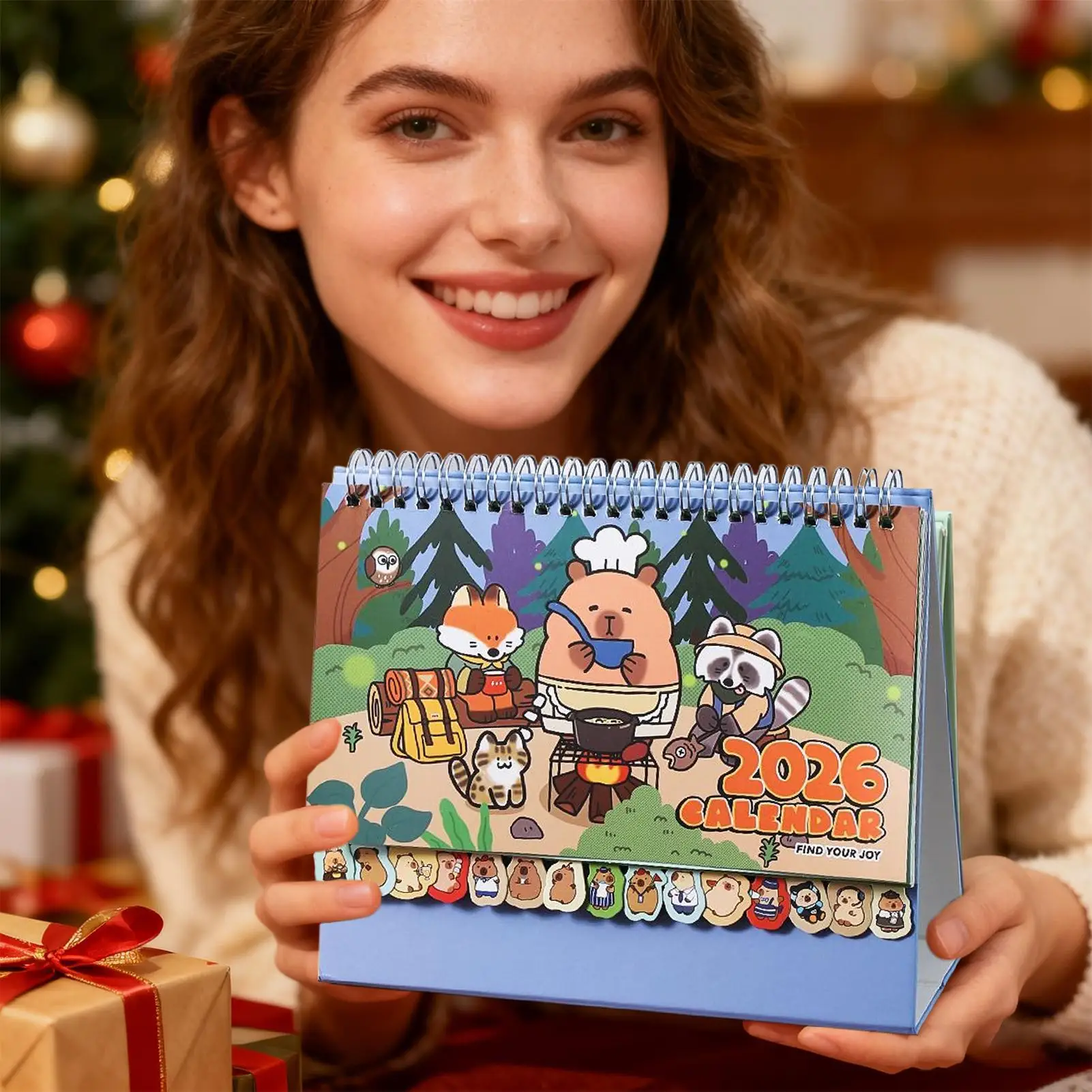 

Настольный календарь 2026 с рисунком капибары, органайзер, 12 месяцев, настольный календарь для друзей, семейная школа, рабочее место, кухня