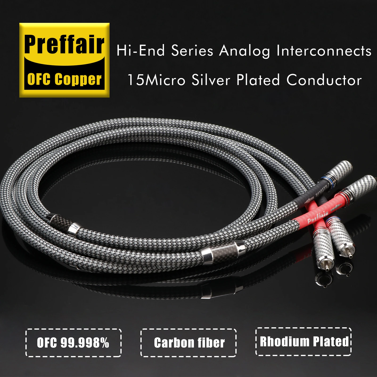 

Hifi RCA Cable 4N OFC silver plated rca audio cable 2rca to 2rca signal wire carbon fiber rhodium plated rca connector Cable