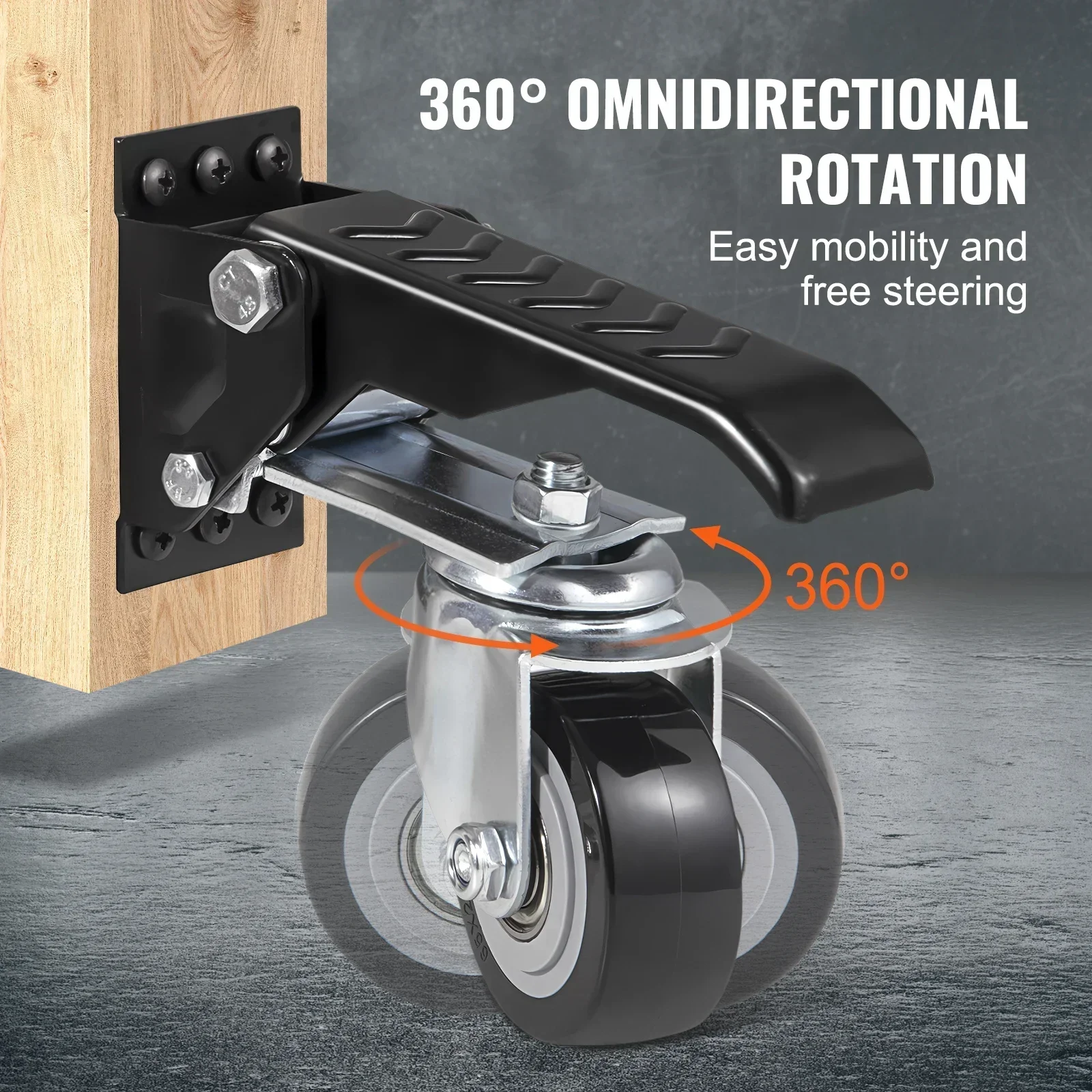 

165 lbs 2.5" Set of 4 Workbench Caster Wheels Side Mounted Retractable Stepdown Wheel 360° Swivel for Tables and Equipment