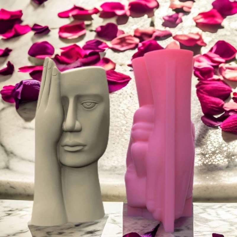 DIY Planter Vase Molds Screened Human Face Cements Mould Silicone Material