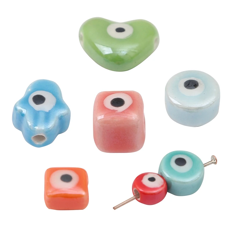 10 Stück bunte Keramikperlen mit Teufelsaugen, Keramik-Abstandshalterperlen, mehrfarbige glasierte Perlen für DIY-Schmuckherstellungszubehör – Detail 2