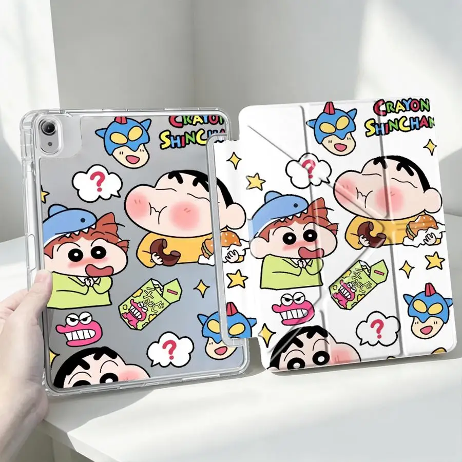 With Pen Slot Cover Tablet Case For Samsung Galaxy Tab A11 A8 A9 Plus S7 FE S8 S10 Lite S9 Plus Cute Crayon Shin-Chan