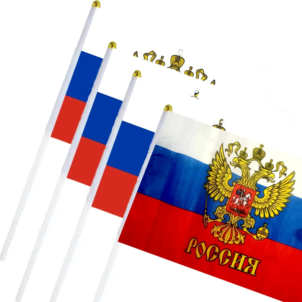 Fast Delivery Russian Hand Waving Flags 100% Polyester Russia Hand Flags With Pole