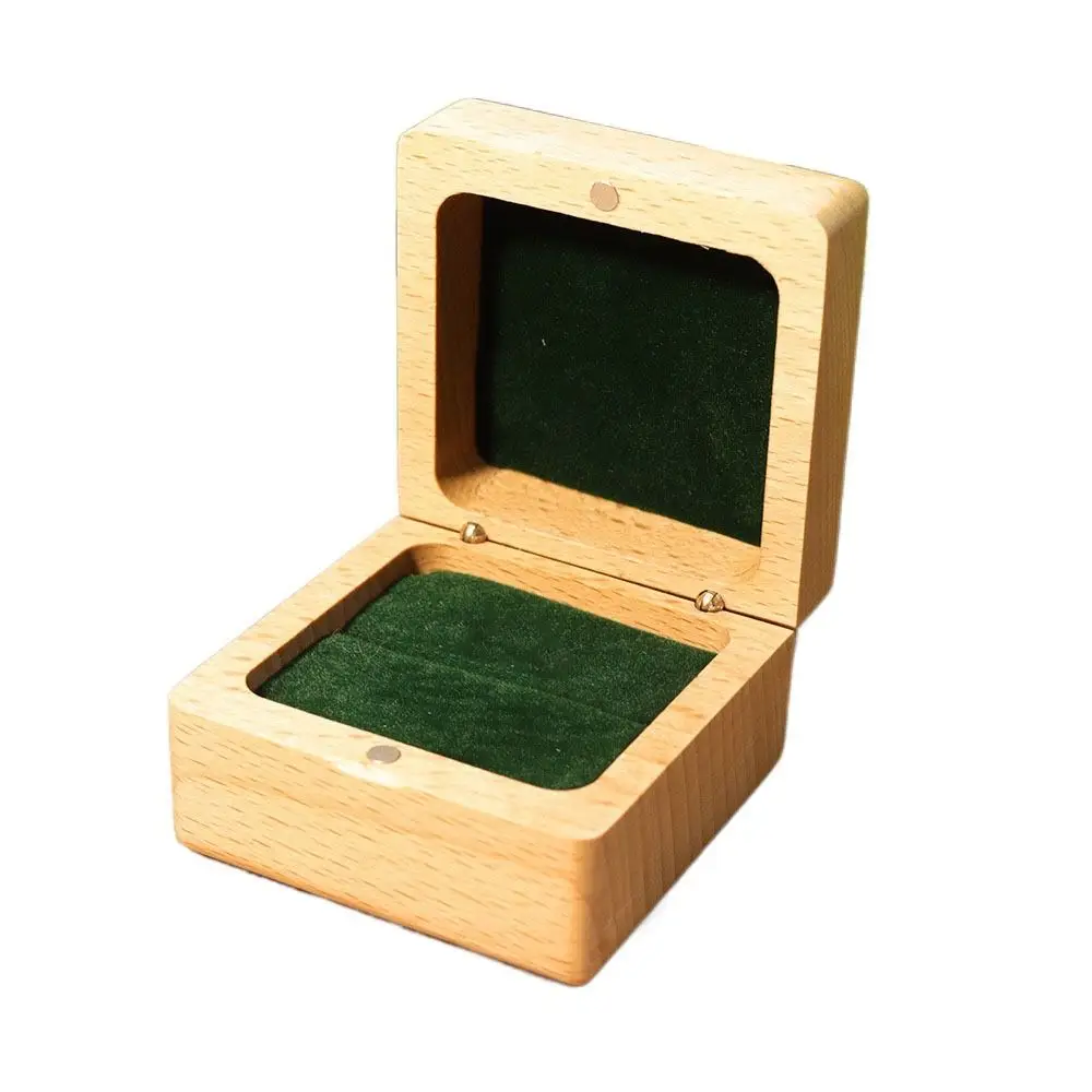 Multi-function Single Slots Beech Wood Rings Holder Luxury Square Rings Display Case Packaging Proposal Rings Bearer Box Propose